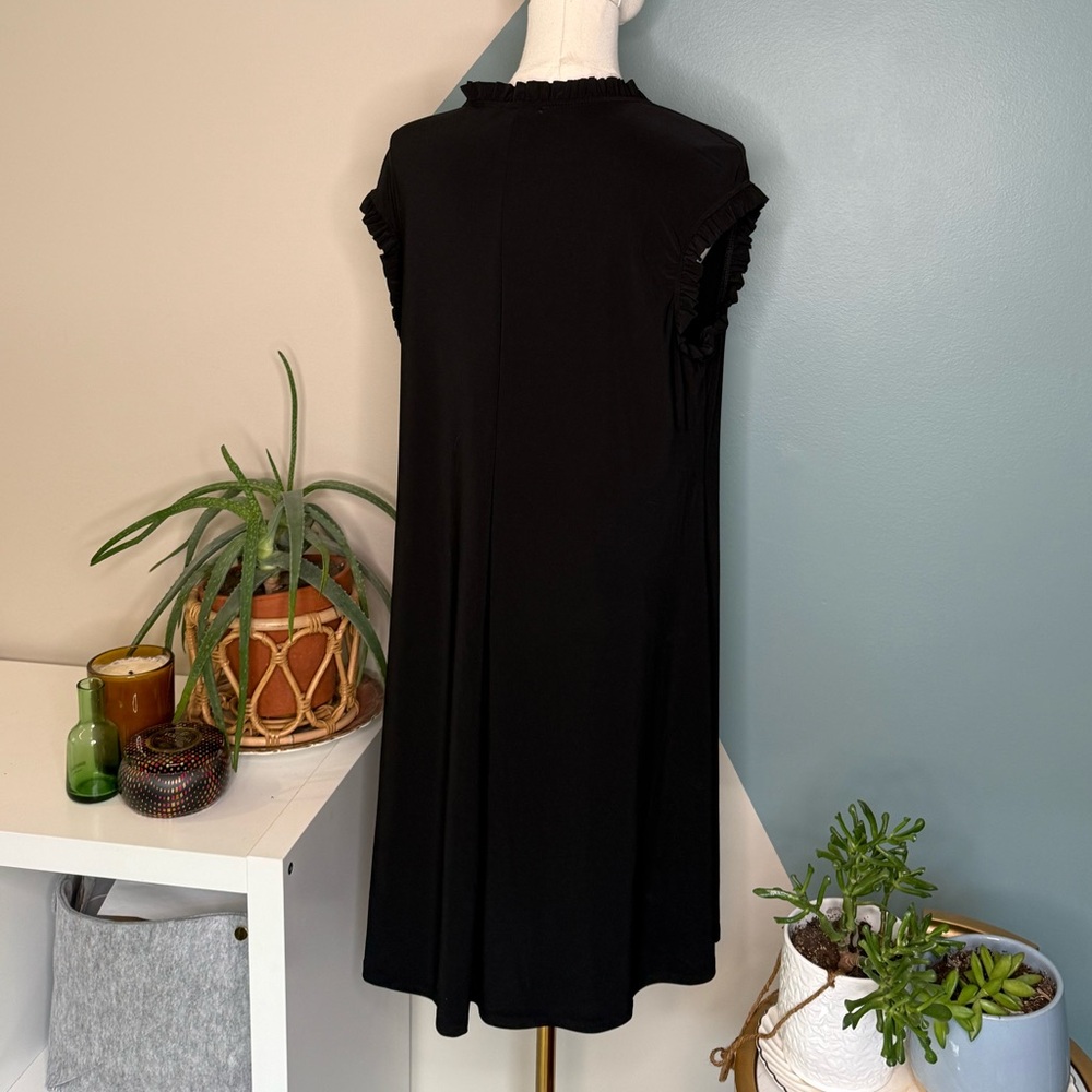Nicole Miller New York 1X Black Ruffle Mock Neck Sleeveless A-Line Dress Stretch - Picture 4 of 12